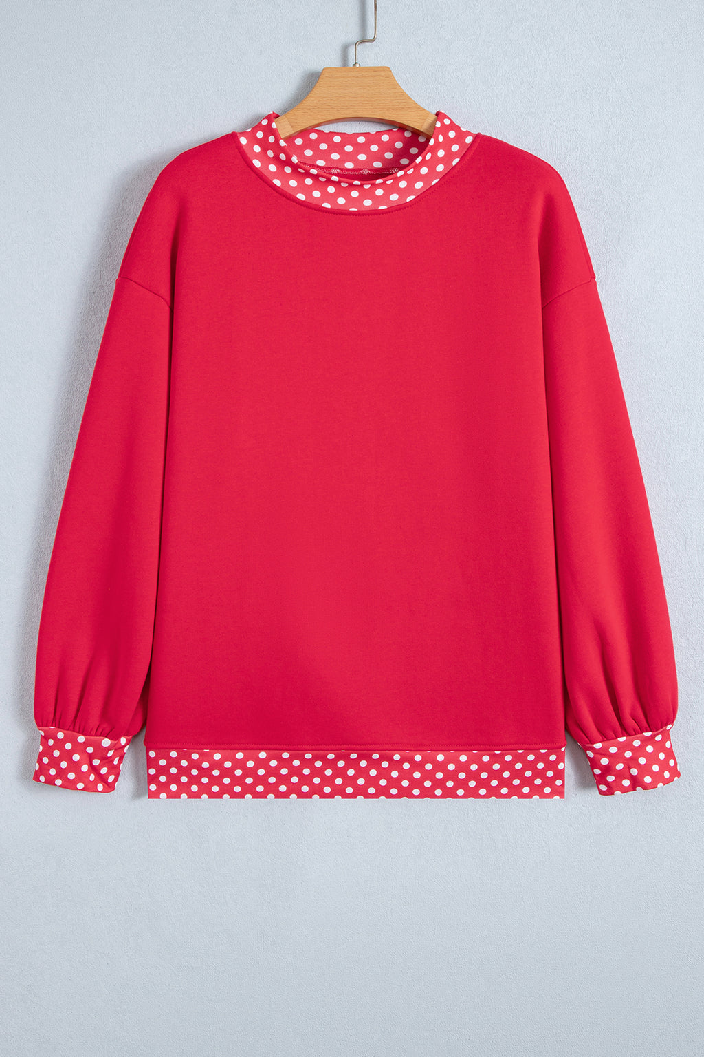 Fiery Red Colorblock Polka Dot Contrast Trim Oversized Sweatshirt