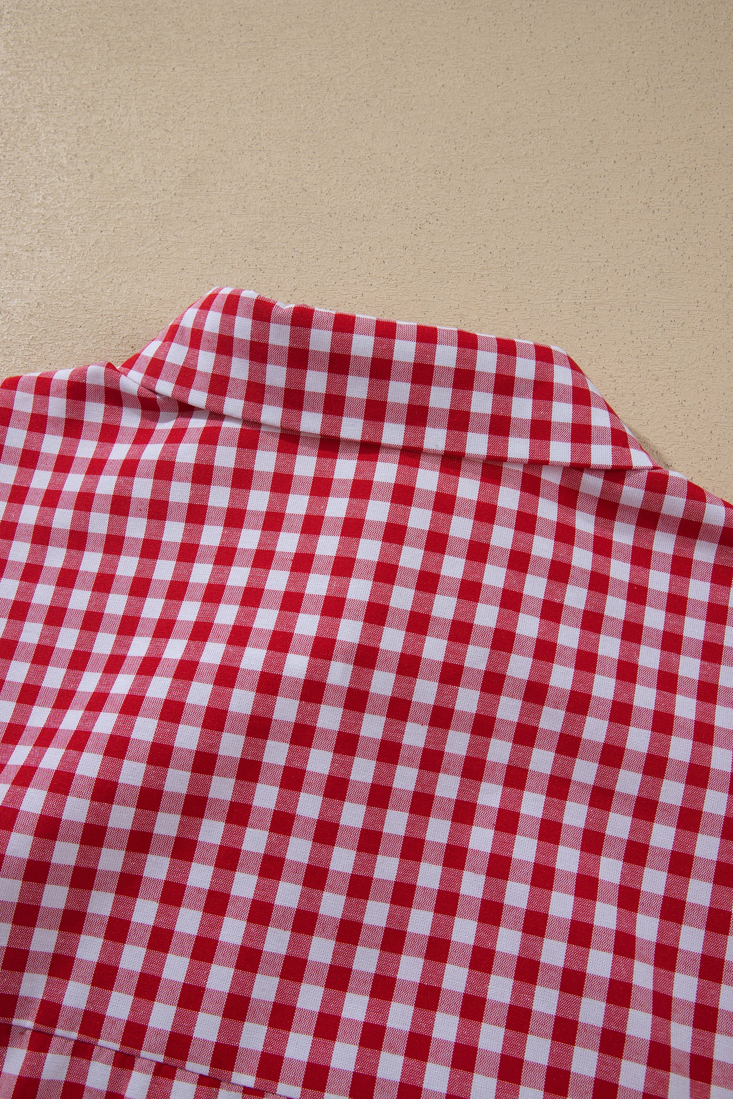 Red Plaid V Neck Long Sleeve Tunic Loose Fit Plus Size Shirt