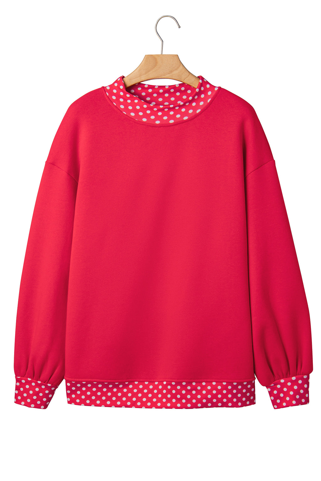 Fiery Red Colorblock Polka Dot Contrast Trim Oversized Sweatshirt