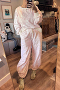 Pink Abstract Print Drop Shoulder Drawstring Waist Drawstring Hem Pant Set