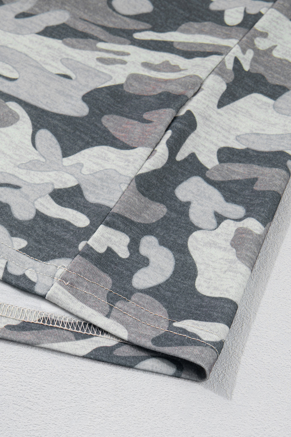 Green Retro Camouflage Print Raw Edge V Neck Tee