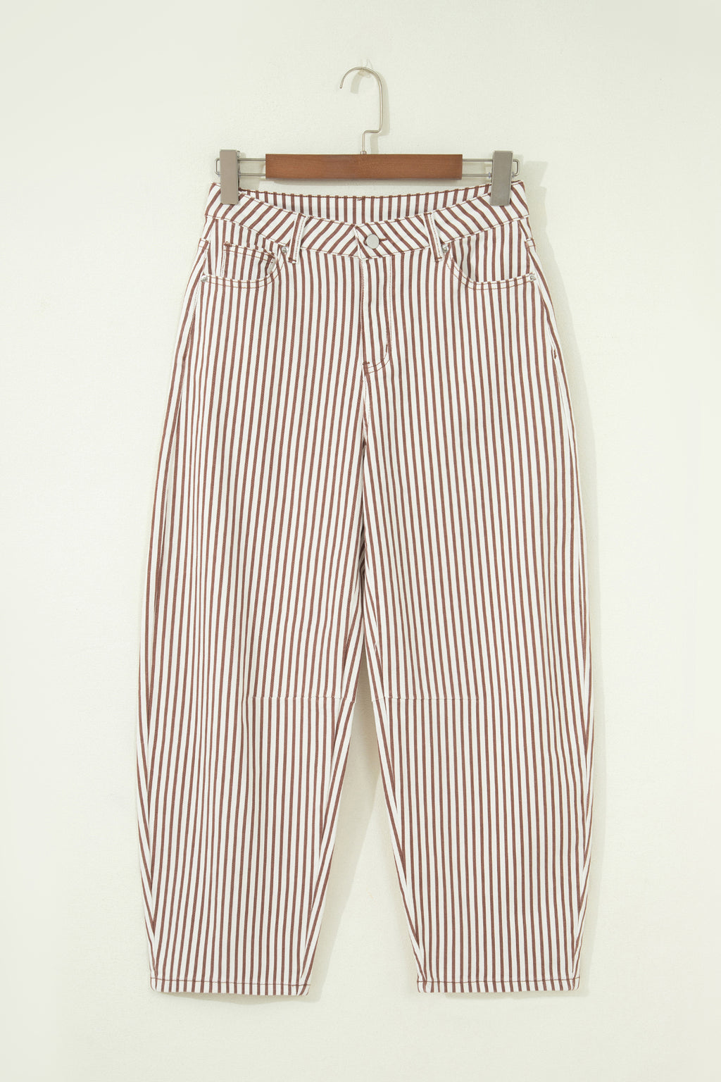 Brown Stripe Casual Barrel Jeans