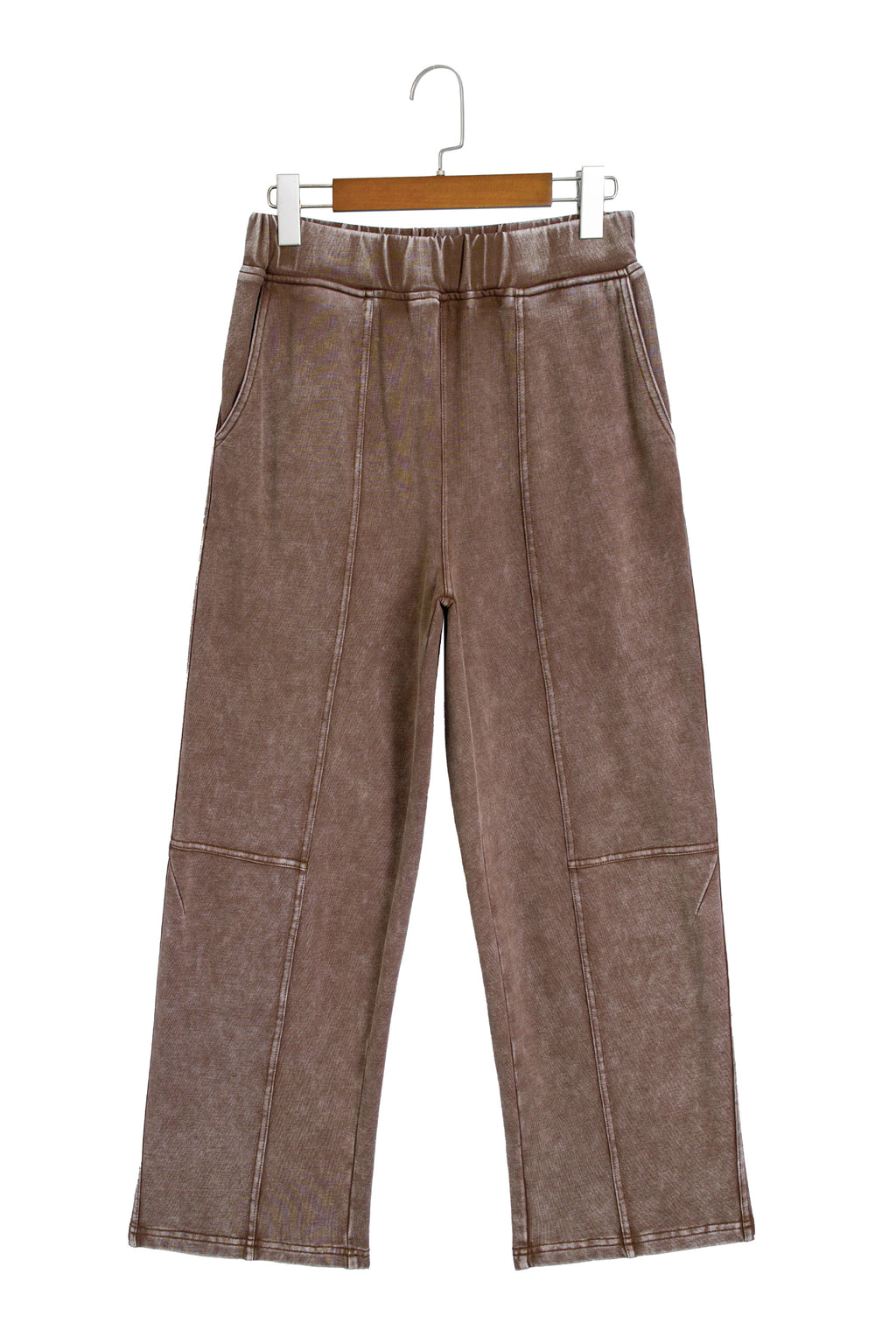 Coffee Mineral Wash Seam Detail Elastic Waist Barrel Pants