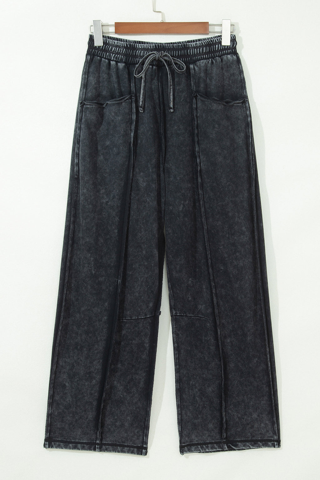 Black Mineral Wash Raw Seam Drawstring Elastic Waist Barrel Pants