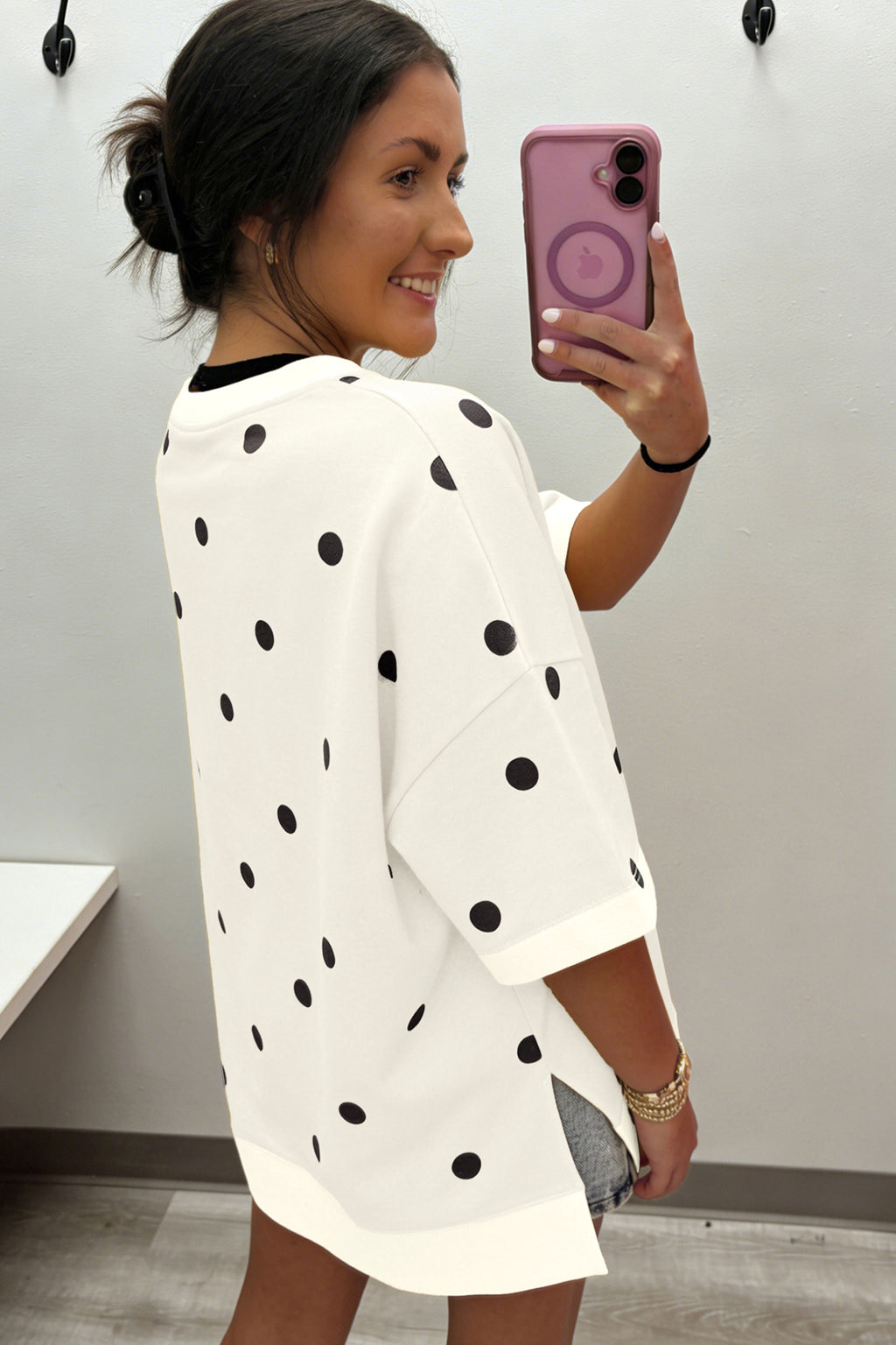Sky Blue Polka Dot Print Crossed Seam Detail Oversize Tee