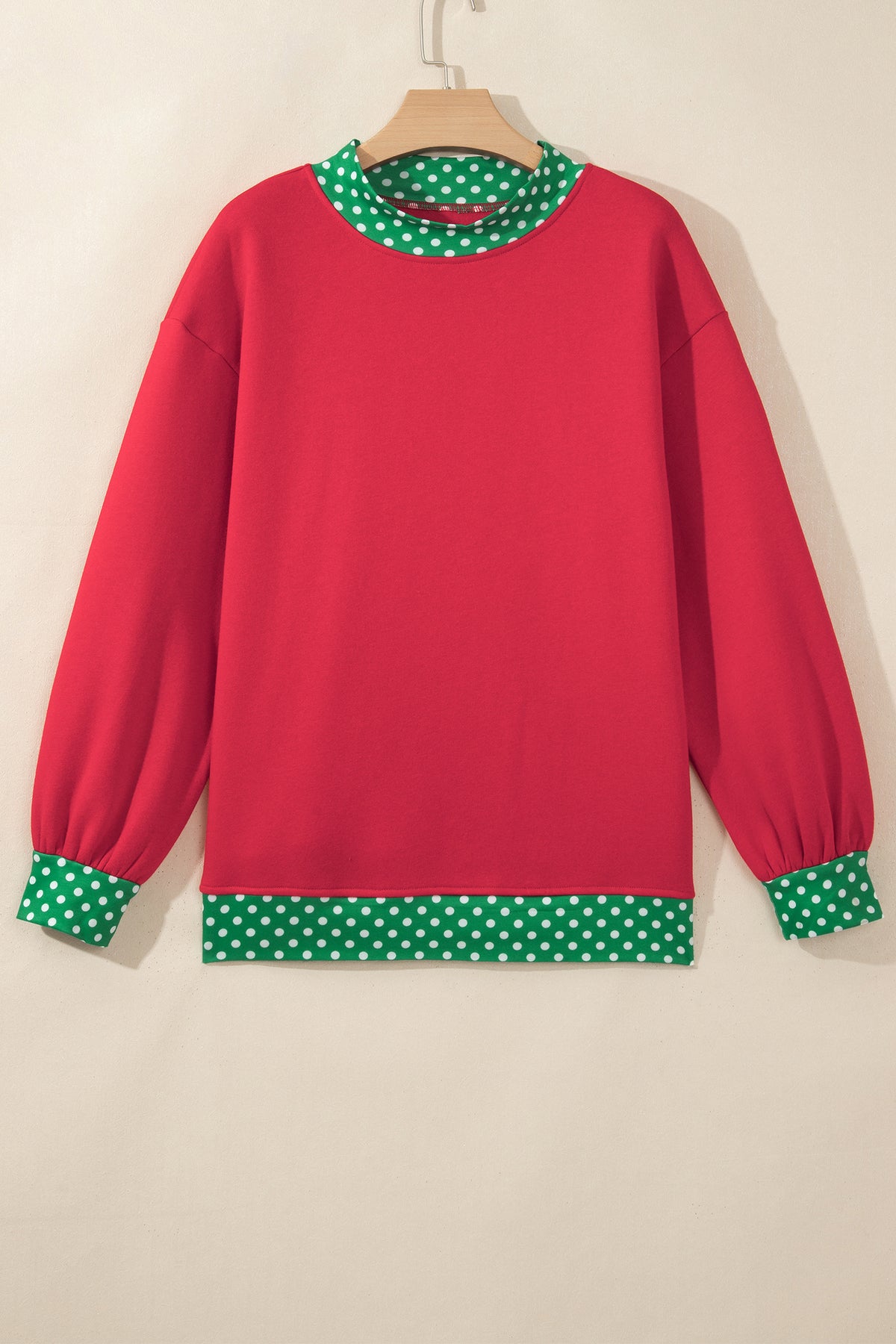 Fiery Red Colorblock Polka Dot Contrast Trim Oversized Sweatshirt