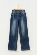 Myosotis Acid Washed Straight Leg Full Length Casual Jeans