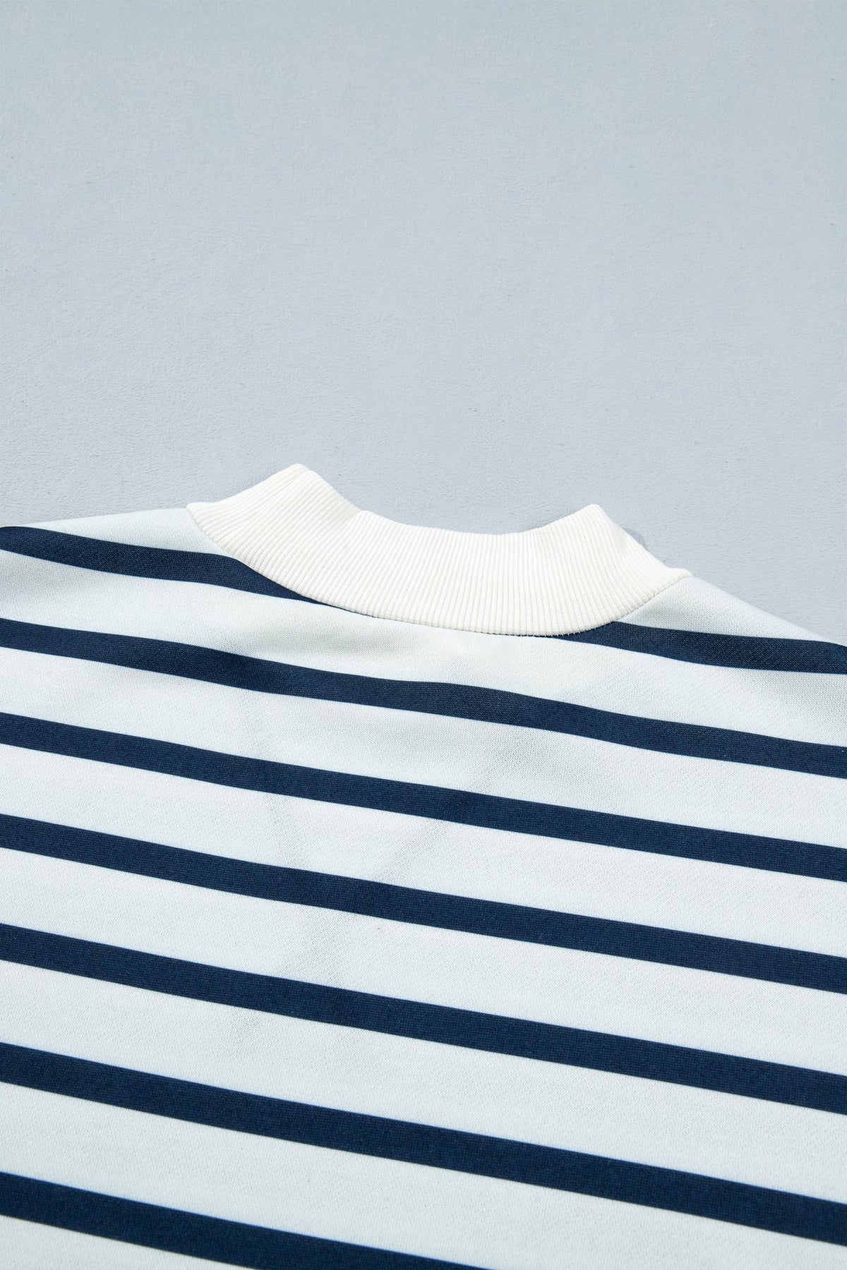 Blue Stripe Striped Ribbed Cuff Collar Pocket Loose Pant Set