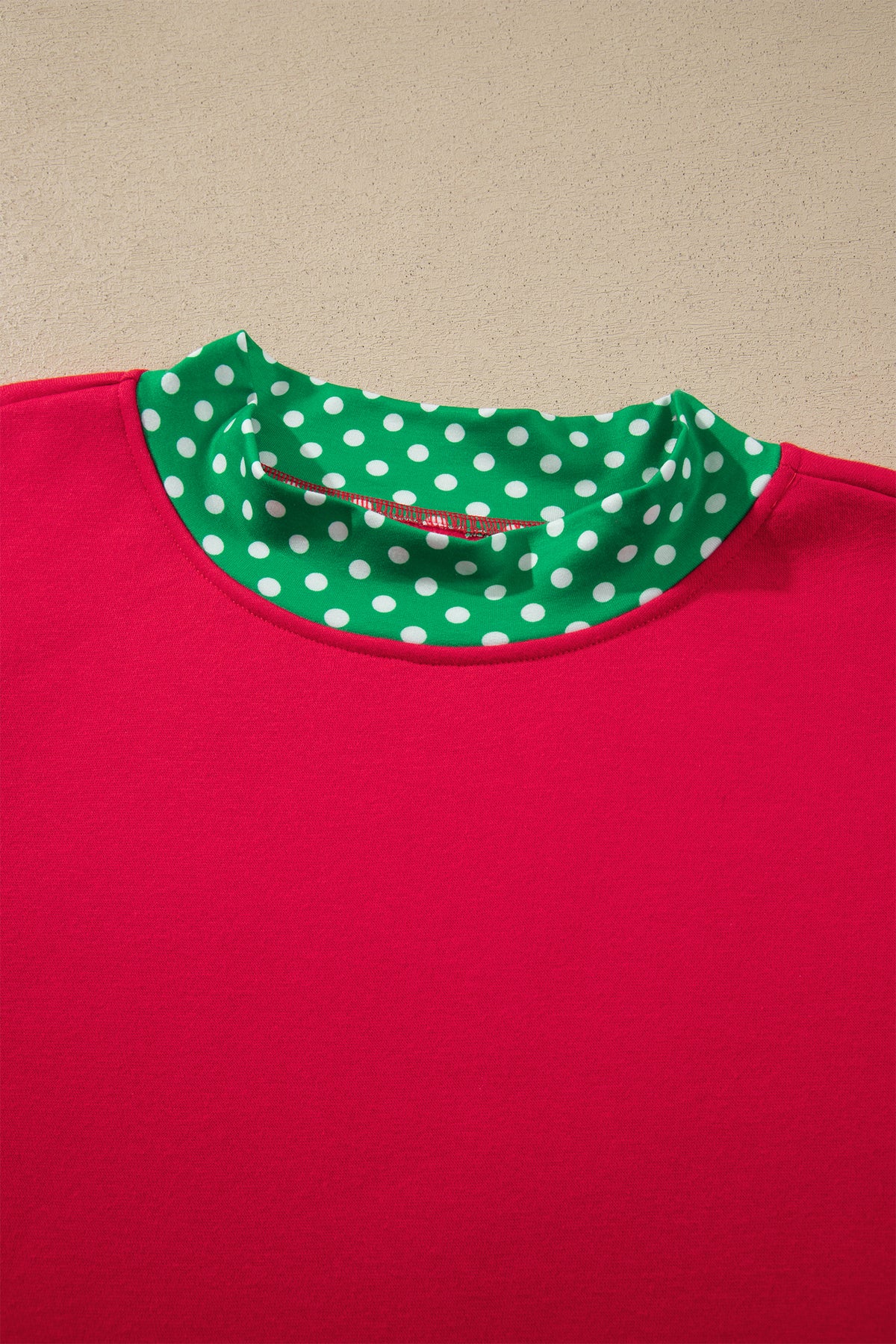 Fiery Red Colorblock Polka Dot Contrast Trim Oversized Sweatshirt