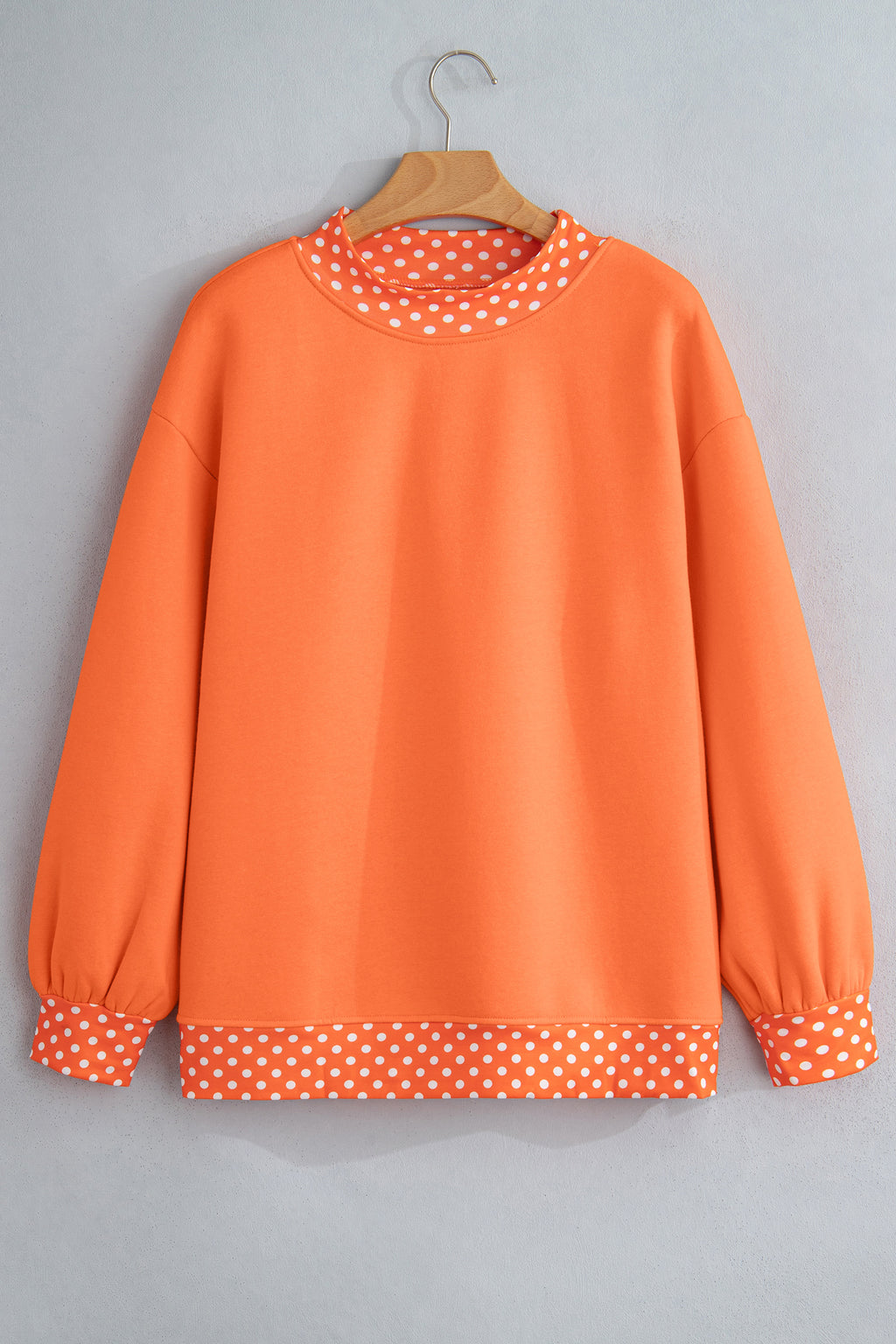 Fiery Red Colorblock Polka Dot Contrast Trim Oversized Sweatshirt