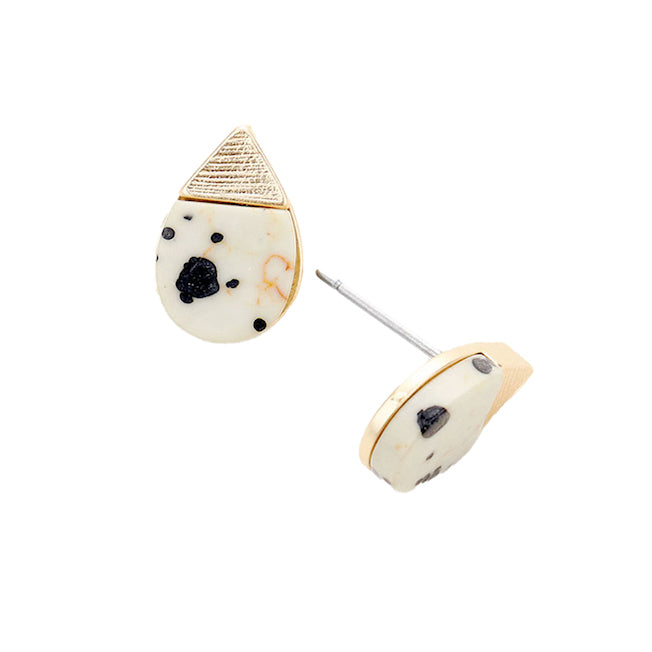 Natural Stone Accented Teardrop Detail Stud Earrings